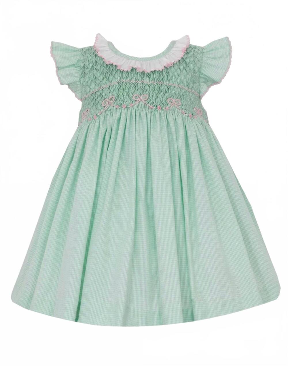 NEW ANAVINI girl's harper bows smocked sleeveless dress in green/pink
